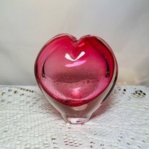 Vintage Pink and Clear Glass Heart Vase